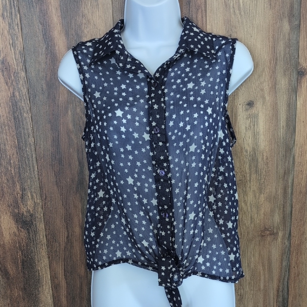 Kirra Sleeveless Sheer Tank Blouse Elegant Top L